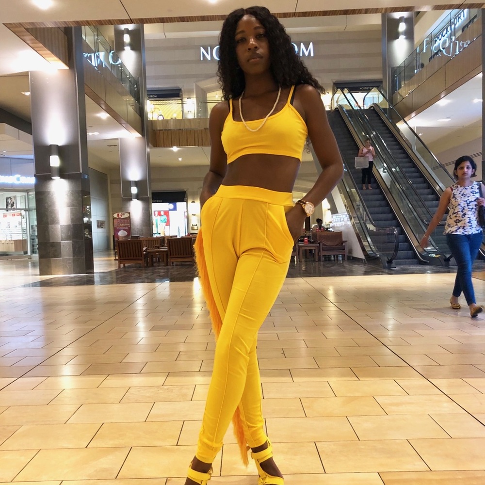 Women’s “Yellow Tassel” 2 piece set. Sizes S/M/L.